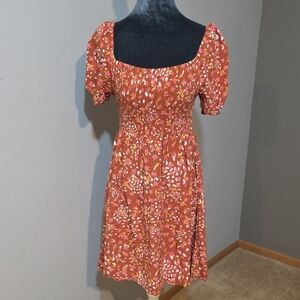 Roxy Red Floral Mini Dress with Puff Sleeves Sz Med